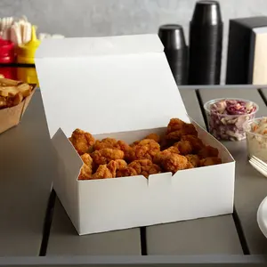 No Added PFAS Custom Fast Food Packaging Box Disposable White Take Out Dinner / Chicken Box with Tuck Top