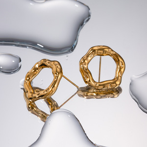 Lava Hammer Design Hoop <b>Earrings</b> in 18K <b>Gold</b> Stainless Steel Openwork Geometric Shape Fashion <b>Dangle</b> <b>Earrings</b> - Product Image 2