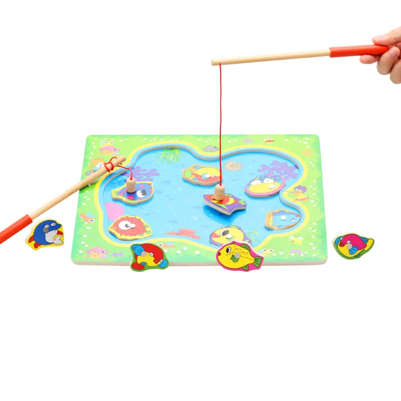 Rolimate-Juego de pesca magnético de madera para niños, 11 piezas, animales marinos en 3D, juguetes educativos con imanes