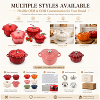 Lot de 11 casseroles et poêles en fonte émaillée 3 couleurs, motif citrouille, durables, certifiées BSCI, compatibles lave-vaisselle, multicouche