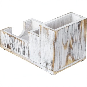 Boîte de rangement rétro en bois, organisateur de crayons et de fournitures de bureau multi-compartiments, blanc vieilli, type rectangulaire sur pied - Product Image 2
