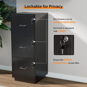Meuble de classement moderne en bois à 3 tiroirs avec serrure, pour <span class=keywords><strong>dossiers</strong></span> format Lettre, avec onglets, base roulante pour bureau, organisation de fichiers mobile pour la maison et le bureau - Product Image 5