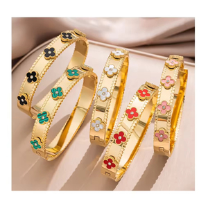 Brazalete de Acero Inoxidable con Zirconia de Color, Chapado en Oro de 18K PVD, Resistente al Agua, Diseño de Trébol, Joyería de Diseño para Mujer, Hecho en China - Product Image 3