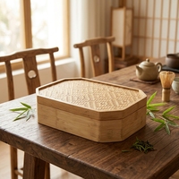 Boîte en bambou tressé octogonale, plateau décoratif pour cuisine, bureau, salon, nouveau style chinois, couvercle, rangement durable, moderne, flexible