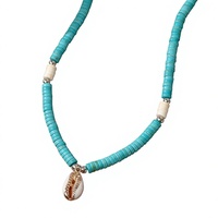 Collier pendentif en coquille de bambou transfrontalier euro-américain pour femme - Élégant, tendance, grande taille, perles de riz, forme goutte d'eau