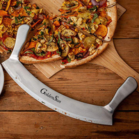 12 Inch Mezzaluna Mes Chopper Rvs Pizza Rocker Cutter Met Deksel