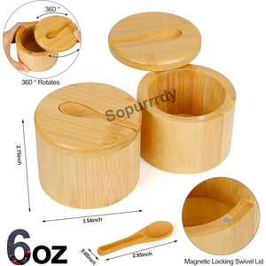 Boîte à sel en bambou avec logo personnalisé, boîte à épices avec couvercle pivotant magnétique et cuillère, boîte de rangement en bambou, récipient à sel pour ranger les condiments - Product Image 2