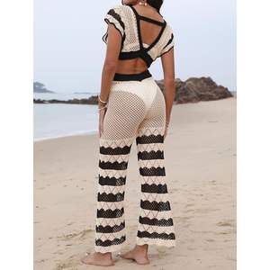 Conjunto de ganchillo personalizado 2026: Top corto calado y pantalones sin espalda, 2 piezas, ropa de playa para mujer, atuendos de verano para vacaciones - Product Image 1