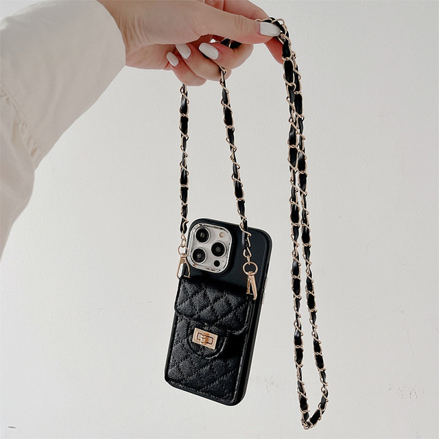 For iPhone 17 Promax Cross-body Phone case Lockable Wallet Card Holder Solid Color Anti-drop Silicone Covers
