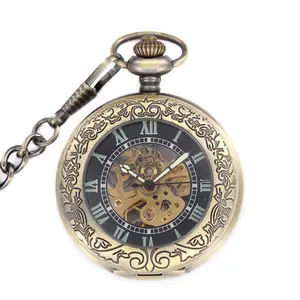 Một Bìa chian cho đồng hồ bỏ túi La Mã số đen quay số hoàn toàn tự động phong trào túi đồng hồ cổ điển