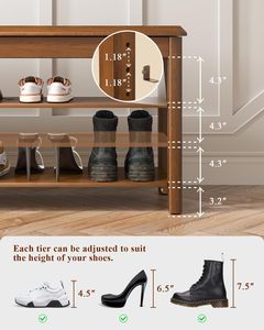 SENYU Wooden <b>Shoe</b> Rack Bench 3-Tier <b>Storage</b> <b>Seat</b> <b>With</b> Lid Traditional Design For Entryway Home Furniture Freestanding - Product Image 4
