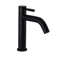 Robinet de lavabo moderne en acier inoxydable noir mat à levier élévateur à arc élevé et froid unique pour hôtel et appartement