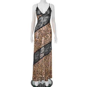 Abiti Vintage unici di moda senza maniche in pizzo Patchwork stampa leopardato estivo <span class=keywords><strong>Casual</strong></span> abito lungo lungo Maxi abito lungo da donna - Product Image 2