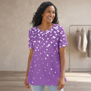 เสื้อยืดผู้หญิงลายพิมพ์สำหรับคนรักหัวใจ ผ้าเจอร์ซีย์คอตตอน 100% ระบายอากาศได้ดี ทรงพอดีตัว ไซส์ XXS/XS คุณภาพสูง แขนเสื้อปกติ - Product Image 1