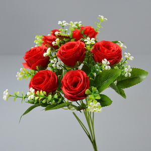 Fleurs artificielles éternelles 7 têtes de bouquet de fleurs de roses sauvages pour la cérémonie de bienvenue d'arrangement floral de table de mariage - Product Image 5
