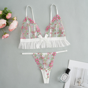 Soutien-gorge sans armatures à bretelles en maille respirante, style européen et américain, sexy, exquis, avec broderie florale - Product Image 3