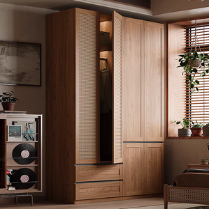 Armadio con ante a battente in legno impiallacciato e rattan intrecciato, stile Mid-Century, con linee a bastoncino, per <span class=keywords><strong>camera</strong></span> da letto, mobile su misura - Product Image 5