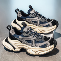 Baskets Chunky Homme Basses avec Doublure en Maille, Blocs de Couleurs et Talon Plateforme – Chaussures Athlétiques Décontractées