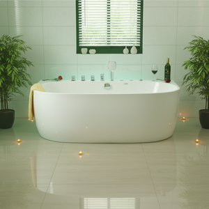 <span class=keywords><strong>Baignoire</strong></span> balnéo murale <span class=keywords><strong>en</strong></span> acrylique blanc brillant de qualité supérieure avec robinet sur le rebord et jets d'air massants pour salle de bain de luxe - Product Image 1
