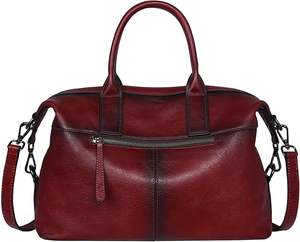 Red Royal Look Eco-Friendly Lichee Pattern Cross Body Tote Shoulder <b>Bag</b> for <b>Women</b> Made Genuine Leather Zipper Closure Custom - Product Image 1