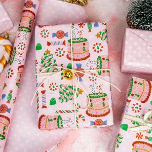 MAYPLUSS Christmas Wrapping Paper 17 In X 33 Ft Reversible <b>Pink</b> Candy Cane Cake Design Gift <b>Wrap</b> For Holiday Crafting - Product Image 2