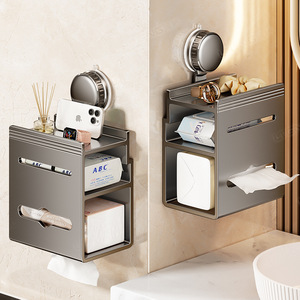 Soporte de pared rectangular para caja de pañuelos con ventosa Blue Vine, color gris plomo, sin necesidad de taladrar, estilo moderno - Product Image 4