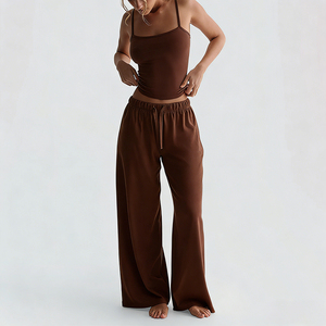Conjunto de <span class=keywords><strong>Ropa</strong></span> Informal para Mujer, Marca Personalizada, Top Corto de Algodón Acanalado y Pantalones Cortos, Dos Piezas - Product Image 3