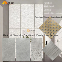 Paneles de pared de resina decorativos con grietas de hielo translúcido tejido de bambú, láminas de plástico para partición y techo
