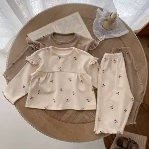newborn autumn clothes set infant baby fly sleeve floral shirt pants clothing sets girls home wear pajamas Girls clothing sets