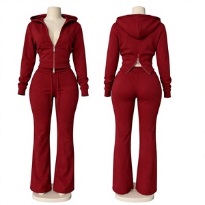 Conjunto de Sudadera con Capucha y Pantalones de Algodón con Estampado de Leopardo Rojo para Mujer, Corte Ajustado, Secado Rápido, para Uso Diario - Product Image 1