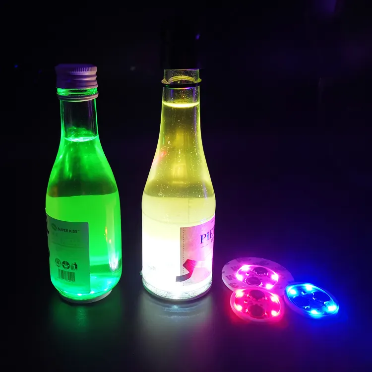 Color Changing Drink Bottle LED Sticker Coaster Light, 8 Color Mode LED Bar Coasters