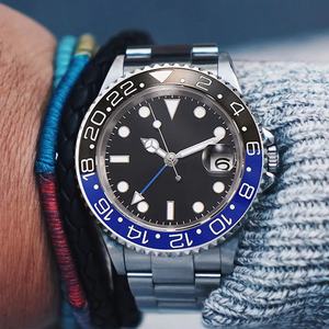 패션 파르니스 40mm 블랙 스테인리스 스틸 다이얼 기계식 오토매틱 남성용 시계 캘린더 GMT 사파이어 크리스탈 남성용 시계 - Product Image 1