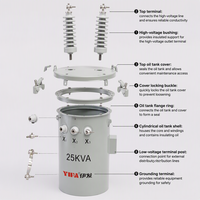 Transformateur de distribution de puissance monophasé YIFA 100KVA, petit modèle, 13.8KV 110V 220V, en cuivre, à bain d'huile, 50/60Hz, monté sur poteau, pour réseau rural