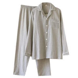 PJ-048 Plaid Pure Cotton 2-Piece Long Sleeve Woven <b>Pajamas</b> Home Wear Set Men Spring Autumn Style - Product Image 5