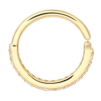 Eternal Metal Anneau de piercing classique en or massif 14K pavé de zircons pour oreille, nez, nombril et labret