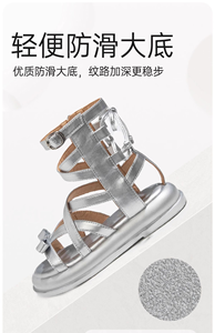 Sandales pour filles, sandales romaines à lanières argentées pour enfants, à tige haute - Product Image 4