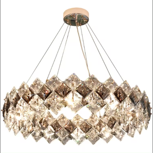 Moderno rectángulo Led colgante luz Hotel gris cristal redondo araña para sala de estar - Product Image 6