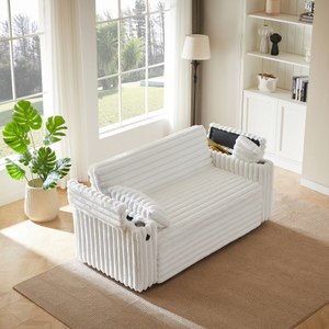 Modern White Sectional Loveseat Sleeper <b>Sofa</b> with <b>Storage</b> Armrest & USB Port Engineered Wood Frame <b>Sofa</b> <b>Bed</b> - Product Image 1