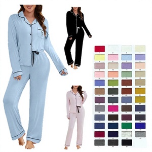 Fabricant de pyjamas sur mesure 2025, vente en gros, pyjamas décontractés pour femmes, manches longues, respirants, hiver/automne/printemps, en bambou - Product Image 2