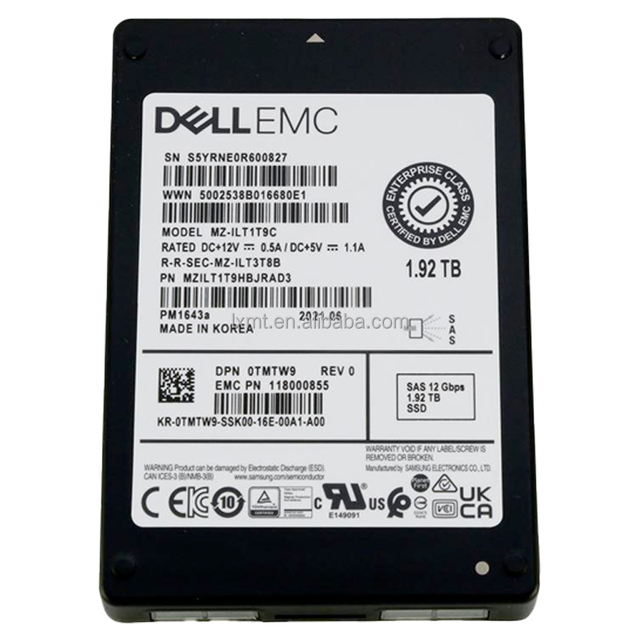 PM1643a 1.92TB Internal SAS 12Gbps SSD 2.5" 7200 RPM Used for PowerEdge Server Storage in Stock