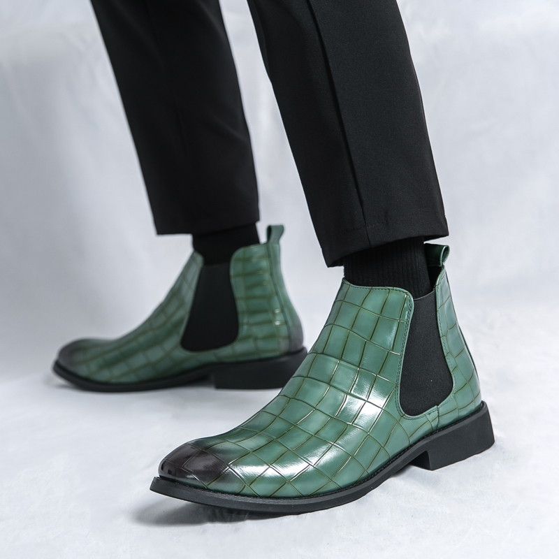 mens green dress boots Octavian in Forest Green Men's Italian Leather Buckle Boot by DapperFam Forest / 12 / D