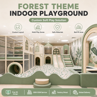 Aire de jeux intérieure avec toboggan, château vert menthe, tunnel, pont et tour à plusieurs niveaux pour les exploitants de centres de divertissement familial (FEC)