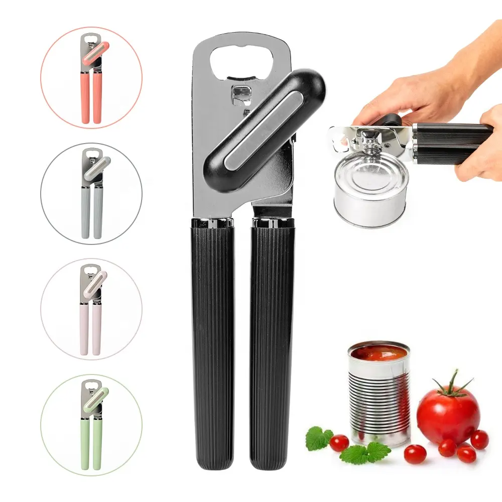 Multi-Function Safety Can Opener Household Stainless Steel Manual Can Opener Kitchen Jar Beer Openers With Plastic Handle