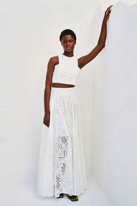 Ensemble deux pièces en dentelle bleue pour femmes Maxfree, haut sans manches à bretelles, jupe longue, élégant, broderie florale, printemps été - Product Image 6