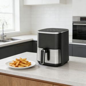 Four électrique moderne, friteuse à air numérique, carrée, en plastique, sans huile, revêtement antiadhésif, avec grille, pour rôtir, 1450W, facile à lire, capacité 5L - Product Image 4