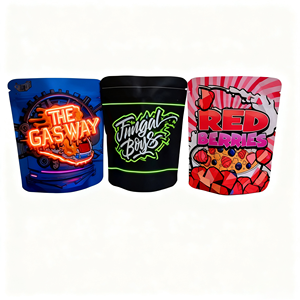 Bolsas de Mylar con Cierre Zip, Personalizadas con Logotipo, de Plástico, con Forma Especial Única, de 3.5g, 14g, 28g y 1lb, Planas, Suaves al Tacto, Troqueladas - Product Image 1