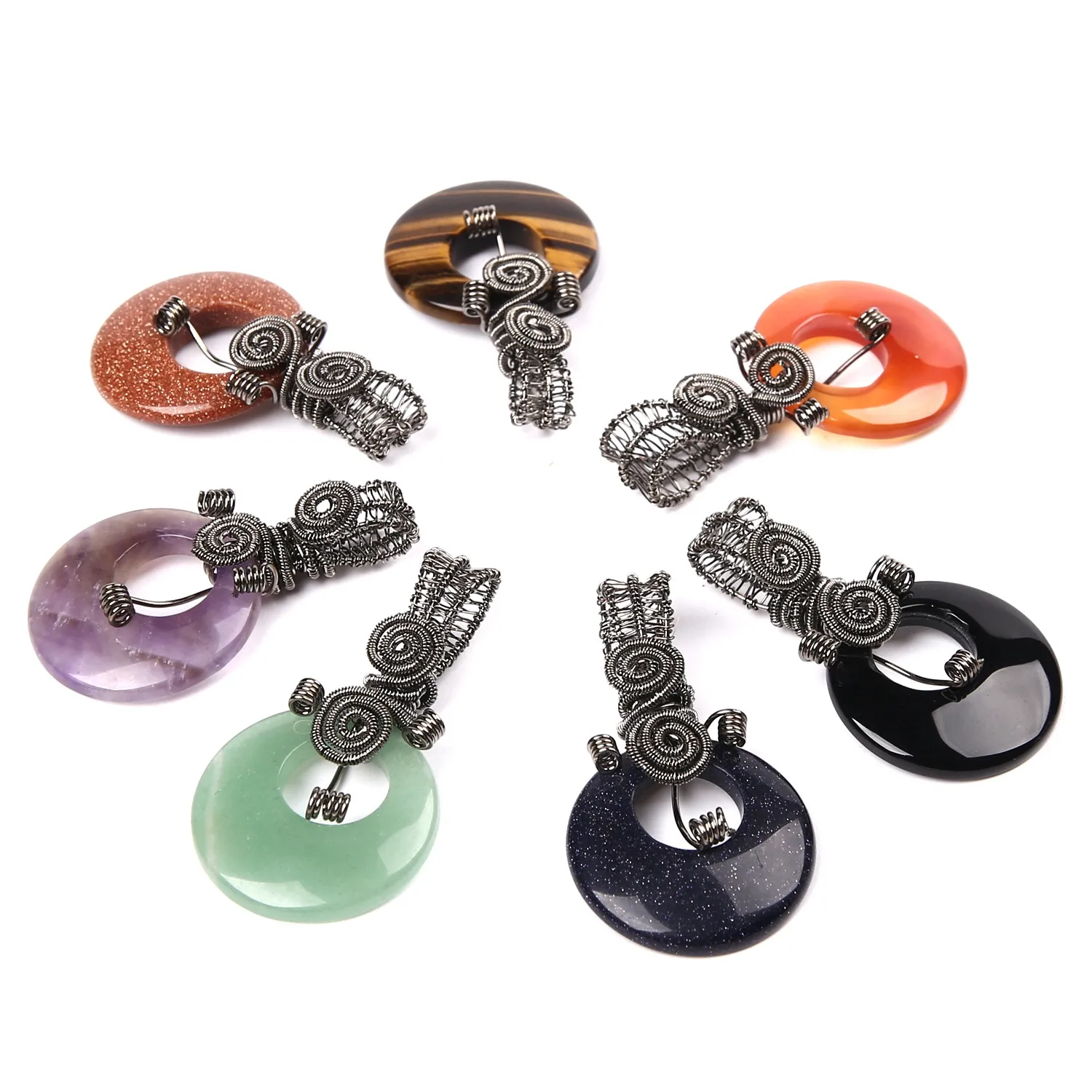 Piedra Natural collar Donut colgante redondo círculo de sanación de cuentas de cristal para las mujeres hombres regalo de la joyería