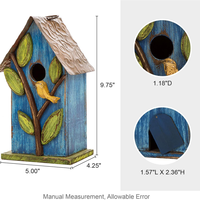 VENTE FLASH - Niche à oiseaux en bois suspendue pour l'extérieur, 9,7 pouces, avec feuilles bleues, décoration de jardin, niche pour oiseaux sauvages