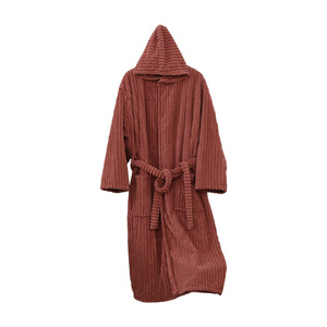 Bata de Baño de Forro Polar Coral para Mujer con Capucha, Suave, Absorbente, No Desprende Pelusas, Extra Grande, Gruesa, con Rayas de Caramelo, para Otoño e Invierno - Product Image 4