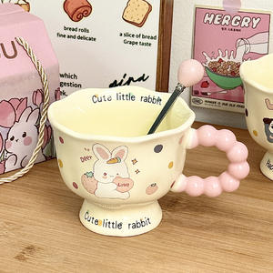 Cute Cartoon Ceramic <b>Mug</b> With Beaded Handle Rabbit And Dog Design For Girls Gift Present Occasion - Product Image 4